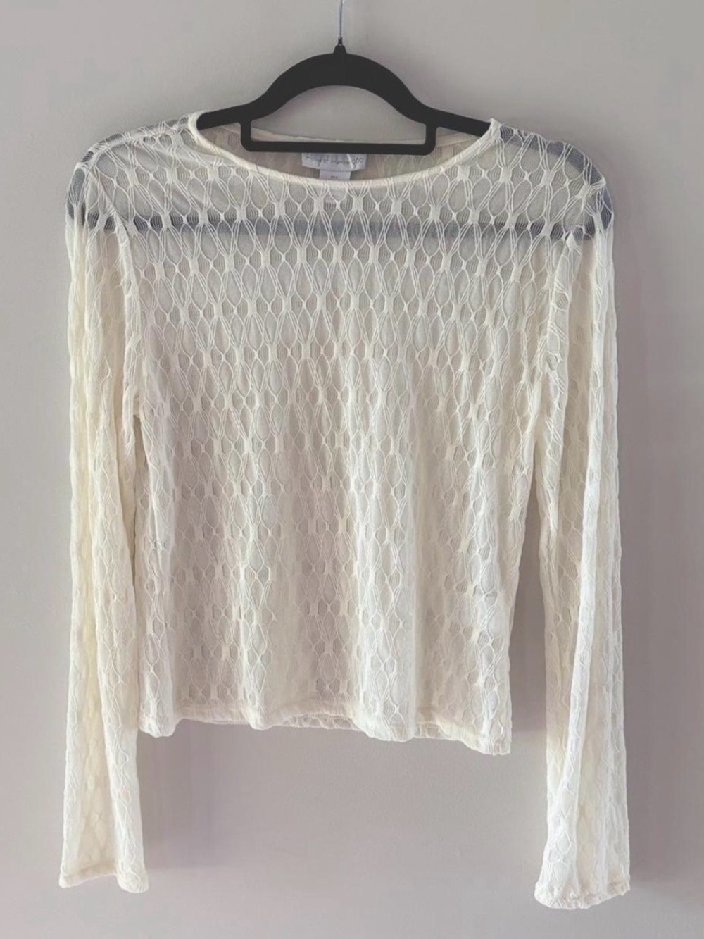 House of Harlow 1960 Cream Long Sleeve Sheer Lace Knit Top